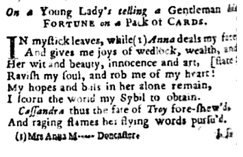 Mrs Anna M - Fortune poem 1734